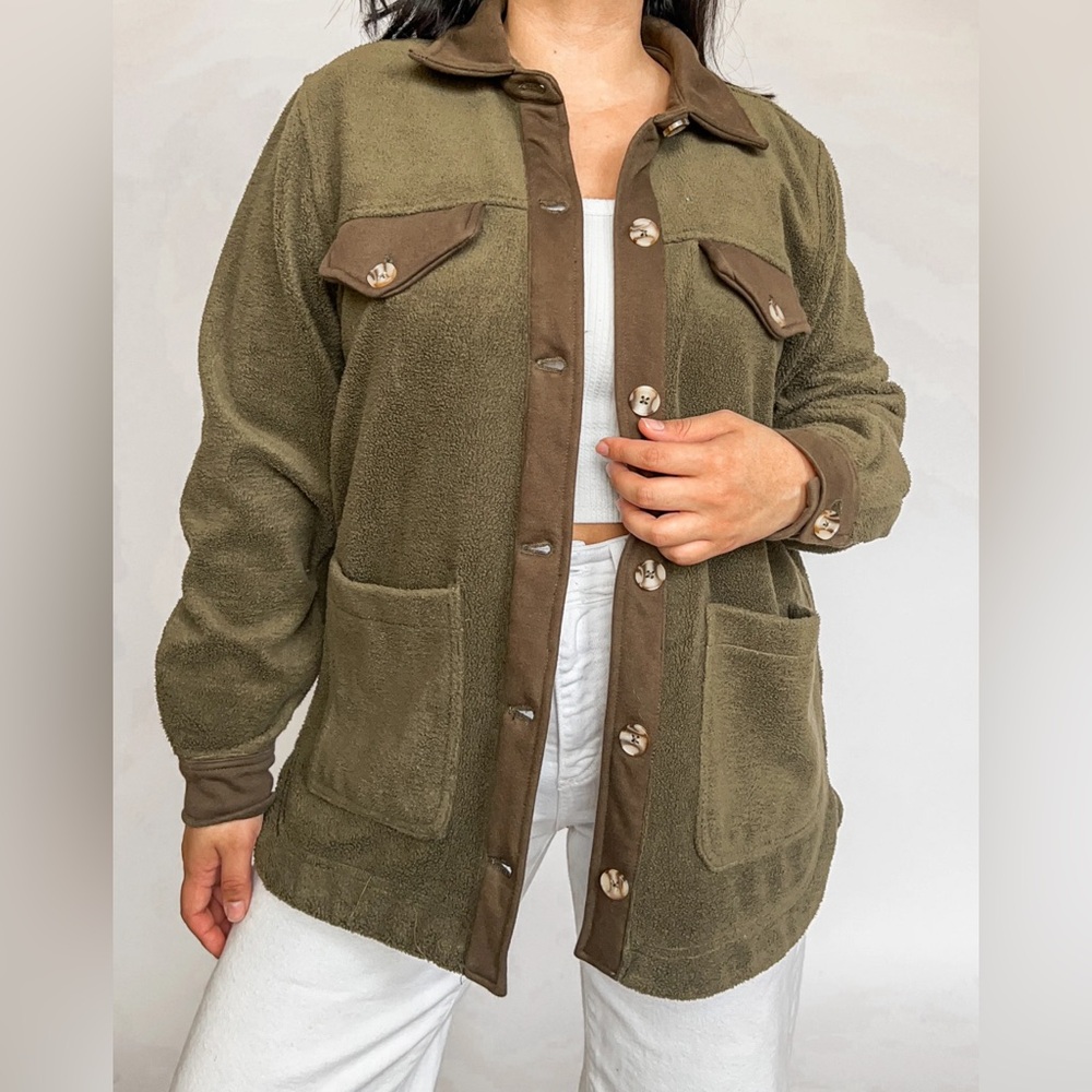 Blank NYC Green Fleece Long Sleeve Button Down Jacket Size XS NWT